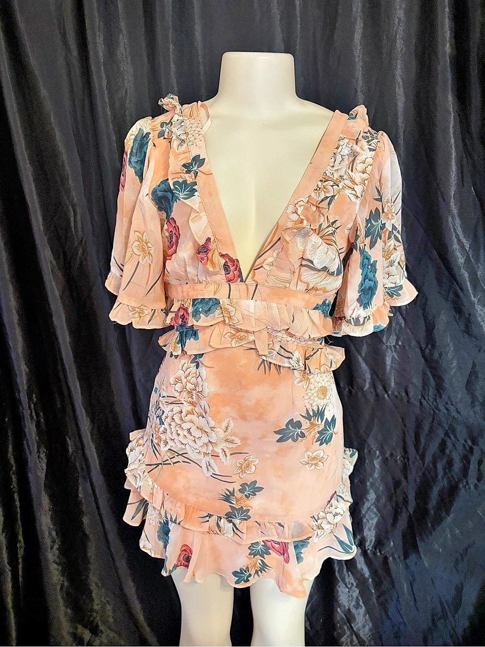 Angel Biba Dress Floral Mini Dress Orange US s NWT